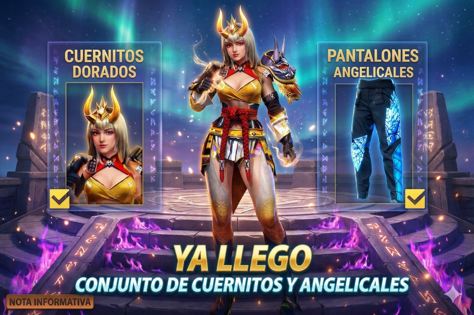 Cuernitos Dorados y Pantalones Angelicales en Free Fire